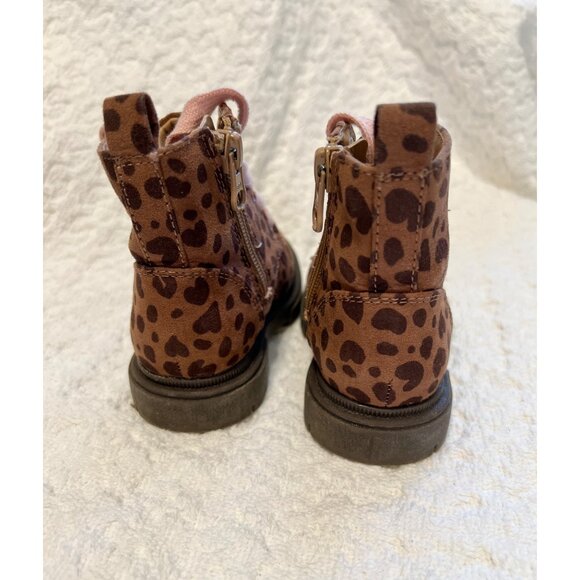 Toddler Leopard Print Boots With Pink Laces Cat & Jack Size 5C Faux Suede - Picture 6 of 10